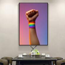 1 Piece, Pride Day, LGBT Artists Hold Rainbow Bracelets And Clench Their Fists Against Neutral Backgrounds, Modern Frameless Art Decoration Painting, Printed Posters Mural, Waterproof Canvas,Suitable For Home, Office, Bedroom, Living Room, Study, Bathroom, Bar, Wall Arts And Home Decoration, Is An Ideal Holiday Gift