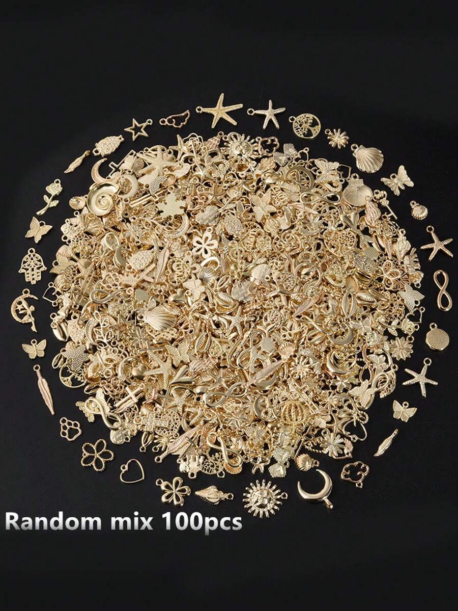100pcs/Pack Or 20pcs/Pack Assorted Shiny Gold Metal Starfish & Butterfly DIY Jewelry Pendant, For Jewelry Making Accessories - Multicolor - View 1