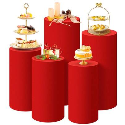 Red Cylindrical Bottom Cover, Spandex Cylindrical Stand Cover For Party, Wedding Or Birthday Decoration - Cylindrical Cover Only