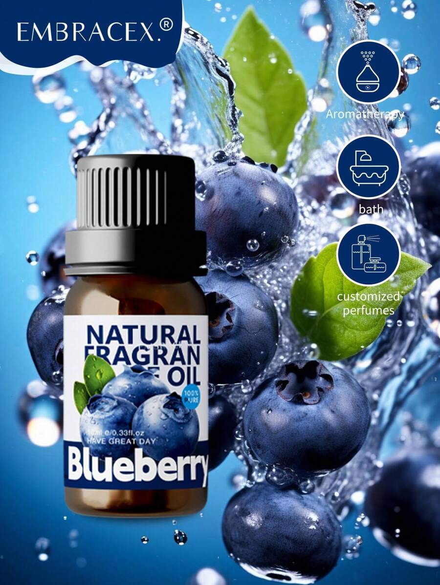 EMBRACEX. 10ml Blueberry Perfume Cheap Aromatherapy Essential Oil, Rich And Fresh Aroma Fragrant Oil,Car Aromatherapy Long Lasting Fragrance,Relax Your Mood,In Diffuser Oils,In Home Fragrance Products,Can Be Used In Room, Living Room, Kitchen, Office--Water Soluble