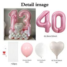 Bộ bóng bay trụ số màu hồng 43 chiếc/bộ, bao gồm bóng bay lá kim loại số màu hồng 32 inch (81,28 cm), bóng bay cao su tròn màu hồng Macaron và trắng, thích hợp cho lễ kỷ niệm, sinh nhật, cô dâu, trang trí đám cưới, tốt nghiệp, ngày lễ, trang trí tiệc - Bộ bóng số màu hồng màu trắng - Xem 21
