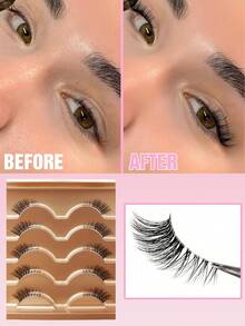 5 Pairs Of Natural Half Eye False Eyelashes, 3-5-9mm Mixed Length, Natural Cat Eye Eyelashes Makeup Tools Extended Fluffy Imitation Mink Eyelashes Transparent Strip Natural Long Cat Eye Eyelashes 3D Fluffy False Eyelashes Mini Cute Super Short Half Eyelashes, Suitable For Role Playing, European And American Style Extended False Eyelashes