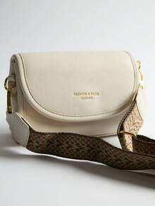 Vintage Chic Wide Strap Shoulder Square Bag - Stylish Solid Color Flap Crossbody Purse With Adjustable Strap For Women - Perfect For Daily Use And Travel Winter Gifts - Beige - View 3