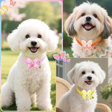 4 件装幼犬领结带铃铛双层蝴蝶结狗领结可调节可爱狗领结宠物美容狗狗配件 - 彩色 - 查看 9