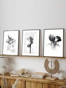 3Pcs/Set, Optional Frame, High Quality Print Painting, Modern Style, Ink Painting Style, Characters, Flowers, Black, White And Gray Tones, Simple Art, Wall Art Poster, Home Decoration, Decorative Painting, Suitable For Living Room, Sofa, Bed, Hallway, Bedroom, Bathroom, Office, Perfect Art Gift