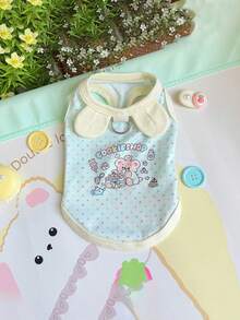 1 件可爱卡通印花宠物背心，时尚马卡龙色猫/狗无袖连衣裙，带可爱耳朵装饰，小翼袖，适合贵宾犬、比熊犬和其他小型宠物品种的家用和户外牵引绳