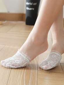 1 Pair/2 Pairs Women's Solid Color Lace Non-Slip Invisible Toe Socks, Suitable For Daily Wear