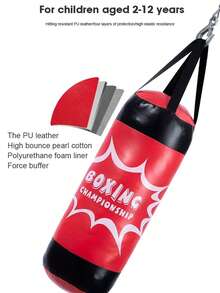 儿童拳击沙袋套装 - 包括1个沙袋和1副拳击手套，实心PU皮革填充，儿童减压玩具，可悬挂训练，适合室内/室外活动、派对游戏、节日礼物 - 彩色 - 查看 8