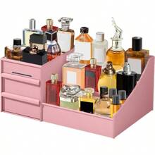 Perfume Organizer For Women Makeup Organizer With Drawers Vanity Display For Dresser Skincare Cosmetic Storage Bathroom Counter Organizer Gifts For Her Pink