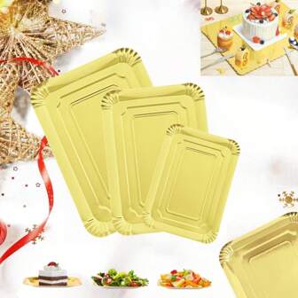 10/20 件金色纸盘，轻质矩形餐盘，一次性盘子，盛放饼干蛋糕甜点小吃开胃菜的餐具食物托盘，节日野餐派对用品生日