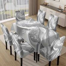 1/4/6/5/7 pezzi Set di coprisedia con stampa di trama nobile di serie platino, adatto per uso domestico interno, ristorante, hotel, decorazione moderna quotidiana. Tovaglia adatta per tavoli quadrati, coprisedia elastici lavabili - YT-034 - Visualizzare 15