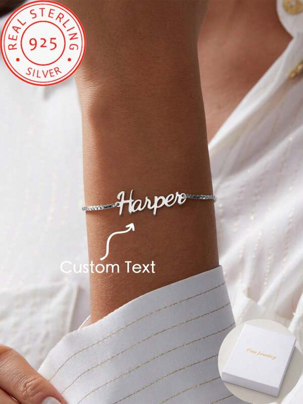 A 925 Silver Simple Personalized Custom English Name Bracelet, A Unique And Meaningful Gift, Warm And Unique Accessories Jewelry, Light Luxury Of Men And Women's Jewelry Accessories, A Surprise Gift For Couples, Friends And Relatives, Extreme Simplicity, Elegant And Romantic, Bohemian Style Matching Jewelry