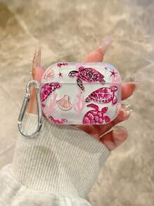Estuche para auriculares con elementos oceánicos, como caparazón de tortuga, conchas marinas y coral, estuche transparente con 1 hebilla, compatible con funda para , auriculares, Pro (2.ª generación), 3, Pro, 1/2 y 4