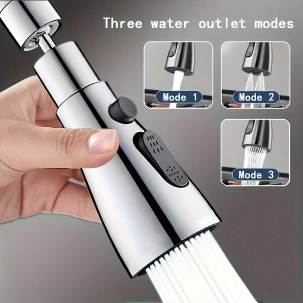 Aérateur de robinet de cuisine à 3 modes rotatif avec buse de pulvérisation - multi-usage, haute pression, design anti-éclaboussures pour salle de bain et évier, accessoire en plastique facile à installer, esthétique moderne | Accessoire d'eau durable pour la rentrée scolaire
