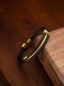 1 pieza Brazalete abierto de acero inoxidable, accesorio de estilo minimalista para hombres, adecuado para uso diario o como regalo para el novio