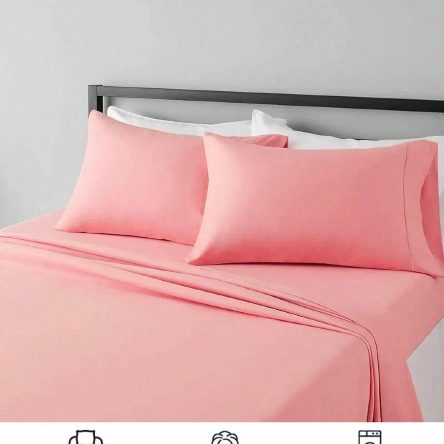 Sábanas Ajustables de 4 Piezas para Cama Matrimonial - Rosa coral - Ver 1