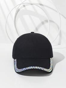 1pc New Style All-Season Solid Color Rhinestone Decorated Thin Breathable Fashion Women's Outdoor Sun Protection Baseball Cap - Multicolor - View 5
