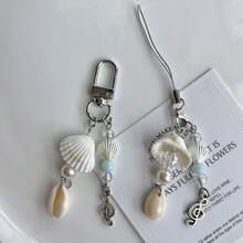 Phone Charms, Beaded Phone Lanyard Wrist Strap,Anti-Lost Phone Charm String Cell Lanyard Strap, Shell, Musical NotesCharms, Camera Bag Pendants Decor For Women