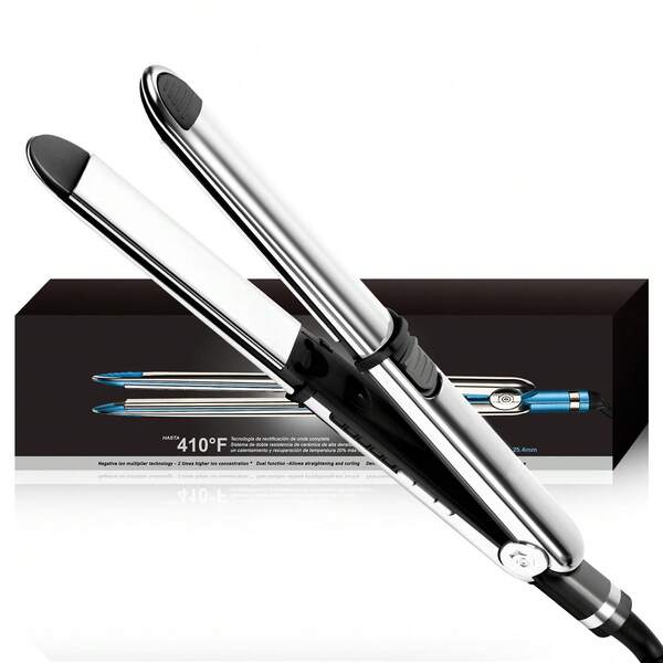 UKLISS Plancha de pelo profesional 2 en 1 y rizador - Plancha cerámica con temperatura ajustable, pantalla LCD y bloqueo - Perfecto para todo tipo de cabello - Regalo ideal para mujeres, enchufe europeo