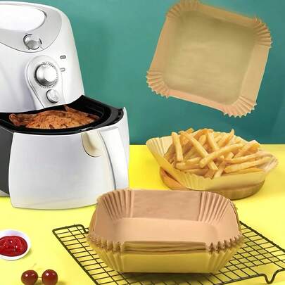 50/100张优质空气炸锅纸 - 加厚，不粘，适用于2-8号空气炸锅 - 煎炸、烘焙、微波炉必备厨房餐厅用品，实用空气炸锅纸，烘焙蛋糕必备
