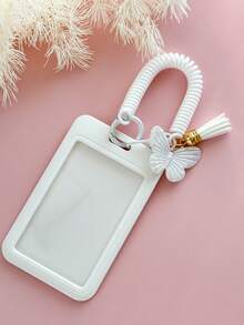 1pc Macaron Color Butterfly Tassel Retractable Spring Card Holder, ID Card Case, Durable Anti-Drop, Badge Clip With Keychain, ID & Credit Card Protector, Suitable For Students, Office And Daily Use, Fashion Accessory
