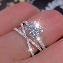 1 件女士时尚锆石镶嵌金属戒指，优雅高贵风格，适合情人节、度假、通勤、约会、派对、婚礼、订婚、妻子、女朋友、母亲生日、周年纪念、新年礼物，四季皆宜 - 銀色 - 查看 17