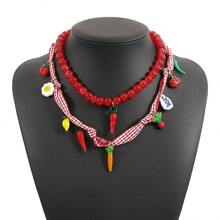 2 件可爱布艺串珠蔬菜、胡萝卜、辣椒吊坠项链，适合女性夏季日常佩戴 - 多元素 - 查看 7