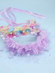 2pcs Purple/ Gradient Flower Heanband,Mesh Pearl Chain Hair Band Hair Accessories For Girls Kids