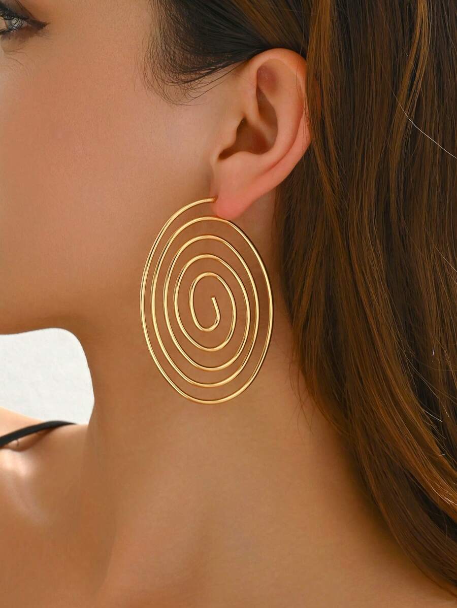 1 Pair Fashion Creative Hollow Round Circle Swirl Mosquito Coil Earrings, Personalized Large Hoop Earrings