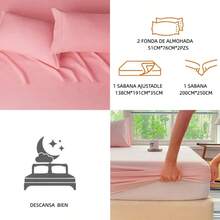 Sábanas Ajustables de 4 Piezas para Cama Matrimonial - Rosa coral - Ver 3