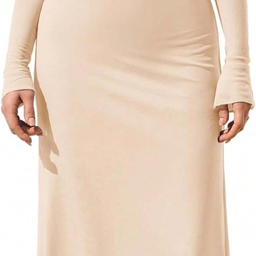 KUTUMAI Women Off Shoulder Bodycon Maxi Dress Long Sleeve Mesh Ruched Party Formal Wedding Guest Dresses - 米色 - 查看 1