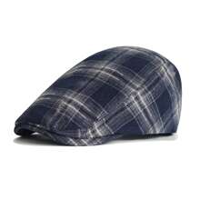 1pc Classic Plaid Beret Cap For Men, Casual Newsboy Hat Vintage British Style, Spring/Summer