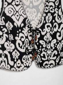ZEVITY Women's Allover Print Sleeveless Tie Front Casual Top