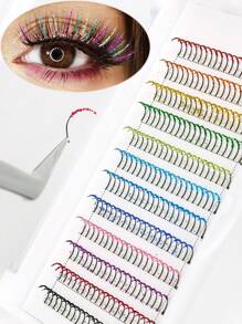 Extensiones de pestañas postizas individuales de 12 filas con 240 mechones de aspecto wispy, efecto volumen ruso multicolor natural, calibre 0.07D, rizado C, longitud de 10-16mm