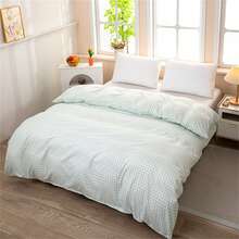 1pc Double-Sided Breathable, Soft & Skin-Friendly Washed Plain Check Style Duvet Cover, Minimalist & Fresh And Simple Design, Moisture-Wicking, Machine Washable - Light Green Grid - View 2