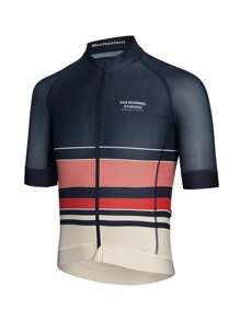 PNS CYCLING PNS CYCLING Men's Cycling Jersey, Striped Print Contrast Color High Elasticity Breathable Quick-Dry Short Sleeve Shirt, Tight Fit Aerodynamic Competition Cycling Top, Suitable For Racing And Outdoor Cycling