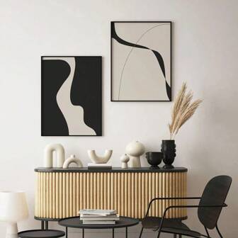 1 st. Abstrakt minimalistisk konsttryck linjeteckning poster beige svart kanvasmålning modern vägg vardagsrum presentdekor valfri ram