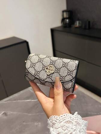 Nuevo monedero pequeño con solapa y estampado floral de PU para mujer, estilo vintage minimalista europeo y americano, práctico regalo de bolso, billetera mini para mujer