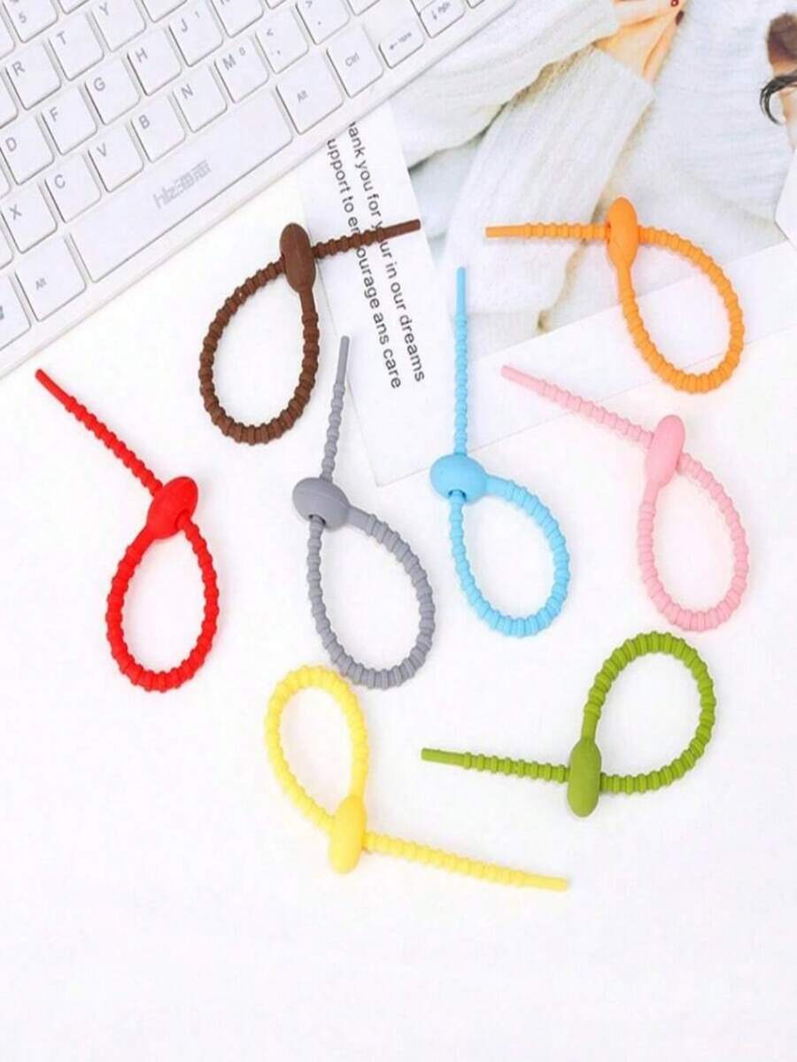 10 件硅胶可重复使用电缆整理器绕线带、多功能紧固套、电缆管理袋、食物收纳袋、耳机线夹