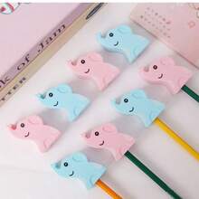 1 件可爱大象铅笔刀 + 铅笔握把，迷你随身携带，连续铅笔芯到铅笔刀，适用于标准和粗铅笔，卡通形象，不锈钢刀片学校用品，返校 - 彩色 - 查看 5