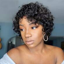 Short Curly Bob Wig, 100% Human Hair, No Glue, 4 Inch Short Curly Hair, Full Machine Made, No Front Band, Suitable For Daily And Christmas Use, 1B Color - Black - View 10