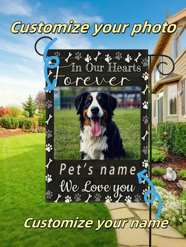 1pc Customized Pet Memorial Garden Flag - Personalized Linen Roll Canvas, Linen, No Metal Pole Needed - Perfect Memorial Gift For Outdoor Yard Or Gravesite
