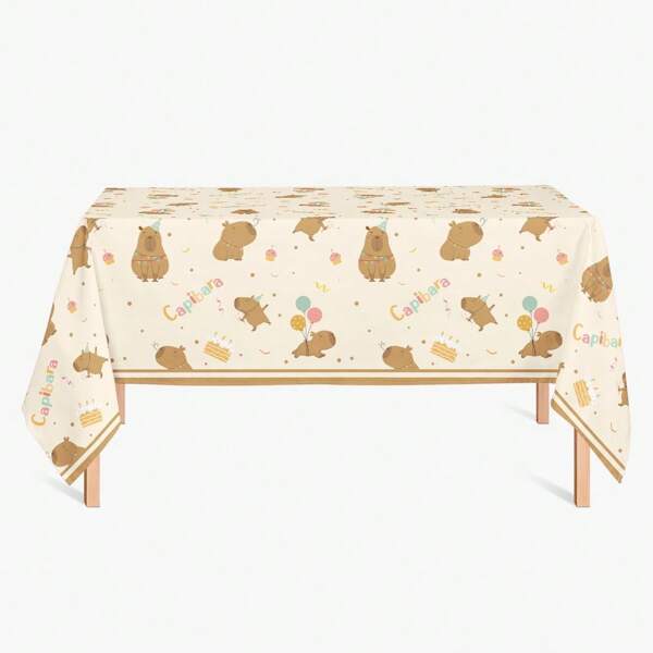 1 pieza Mantel desechable de plástico con diseño de Rata de agua Capibara, de 137x274CM, resistente al agua y al aceite, para decoración de mesa de fiesta de cumpleaños de verano, picnic al aire libre o mesa de postres
