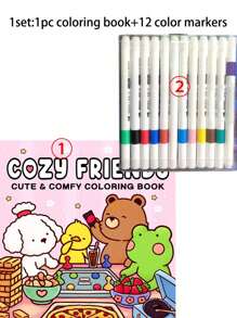 1pc Cozy Friends:42 Page Easy Coloring Book Kid Graffiti Painting Book Coco Featuring Adorable Creepy Creatures Painting Book Montessori Drawing Toys. Creative Gift Easy To Color With Thick Lines A Bold And Simple Coloring Book For Adults And Teens Featuring Plants Adult Colouring Book