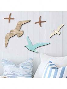 3 Stücke Möwe Wohnzimmer Wand Holzlogo dekorative Wandbehänge Holzkunst europäischer Landhausstil Heim Wanddekoration