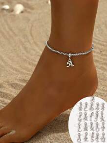 1pc Fashionable Minimalist 26 English Letter Crystal Inlaid Anklet, Suitable As Gift For Teenagers, Party And Holiday