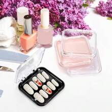 32 Pack Press On Nails Boxes 2.75 X 2.75 Inch Press On Nail Display Case Acrylic Fake Nails Storage Package Containers With 120 Adhesive Nail Tapes For Press On Nail Business Nail Art Salon