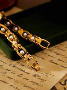 1 peça relógio feminino vintage luxuoso elegante com pérolas e pulseira à prova d'água, adequado para presentes de Natal