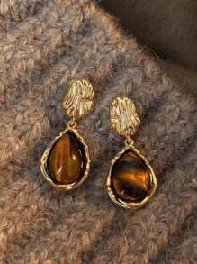 2pcs Vintage Amber-Color Resin Alloy Ear Studs, Suitable For Women's Daily Wear Jewelry, Christmas Gift, Holiday Gift, Singles Party Gift
