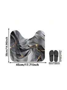1/3pcs Modern Home Grey Ink Print Bath Mat Set, Flannel Bathroom Toilet Seat Cover, Anti-Slip Absorbent Soft Thickened Bathroom Mat Carpet With U-Shaped Toilet Seat Cover & Lid Cover